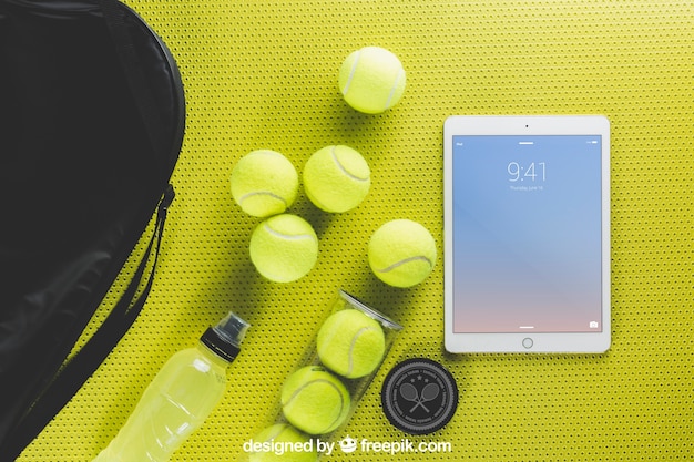 Download Tennis mockup with tablet | Free PSD File