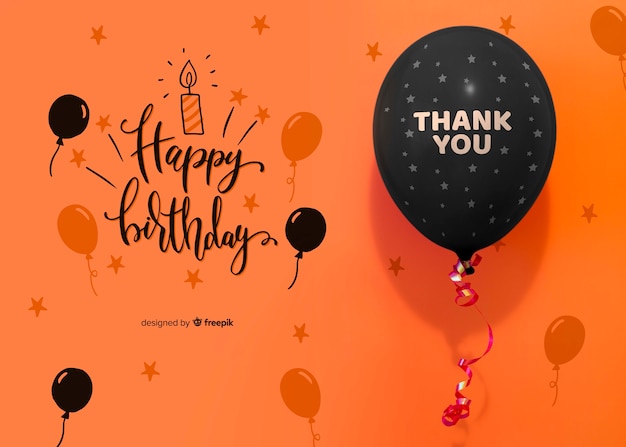 Free PSD | Thank you and happy birthday with confetti and balloon