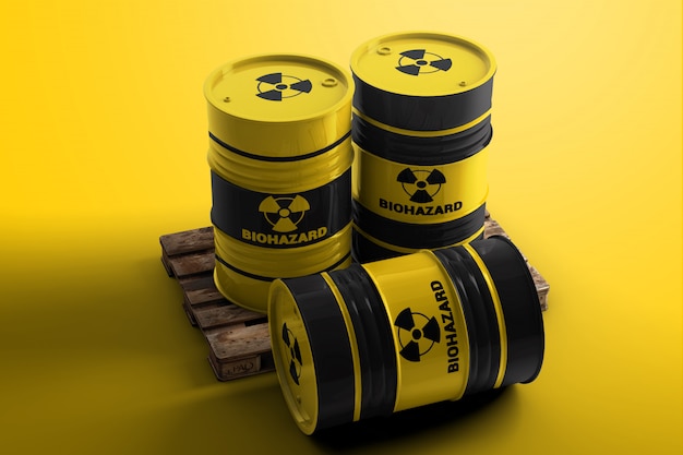 Three barrels with biohazard symbol mockup | Premium PSD File