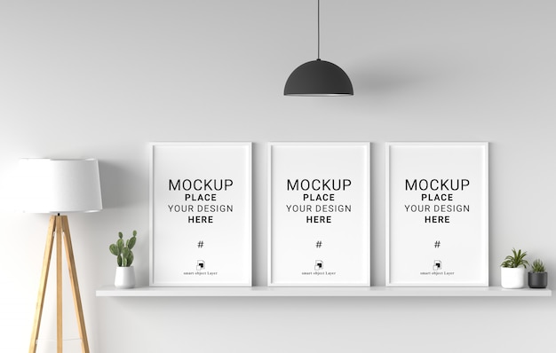 Download Three blank photo frames for mockup in living room ...