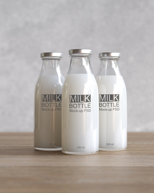 Download Premium Psd Three Milk Bottle Mockup