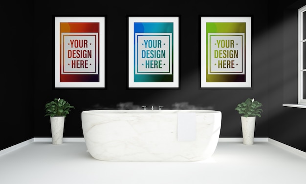 Download Premium PSD | Three poster on a bathroom mock up