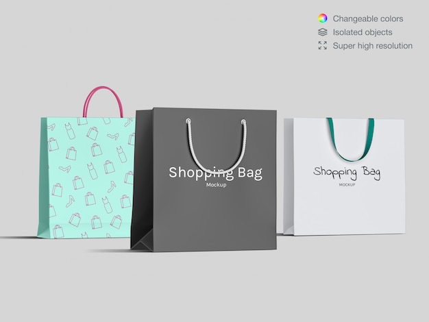 Download Three realistic front view shopping paper bags mockup ...