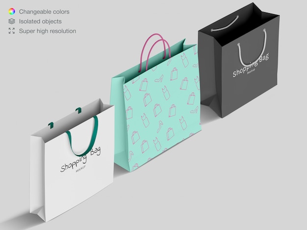 Download Premium Psd Three Realistic Isometric Shopping Paper Bags Mockup Template PSD Mockup Templates