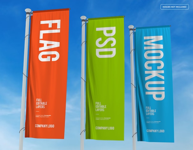 Premium PSD | Three vertical flags mockup design