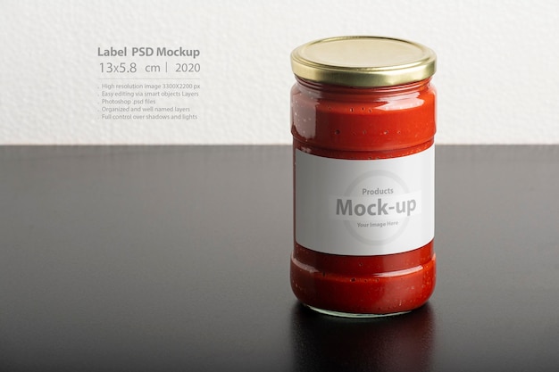 Download Premium PSD | Tomato paste glass jar and label mockup with round cap on black table
