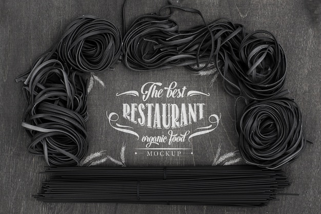Download Top view arrangement of dark spaghetti mock-up | Free PSD File