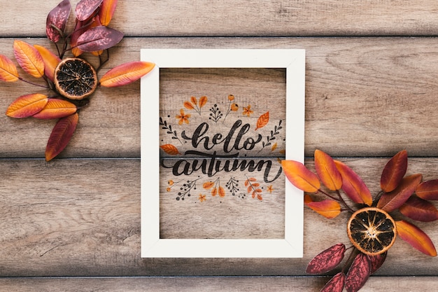 Download Top view autumn mock-up on wooden background PSD file ...