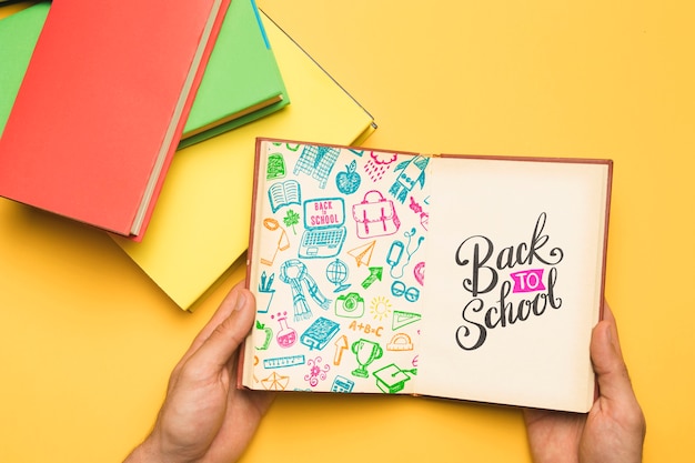 Top view back to school with open notebook Free Psd
