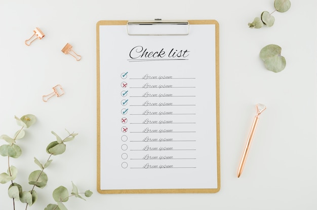 Download Free PSD | Top view check list with mock-up concept