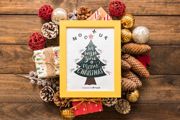 Download Free Psd Top View Christmas Composition With Frame Mockup Yellowimages Mockups