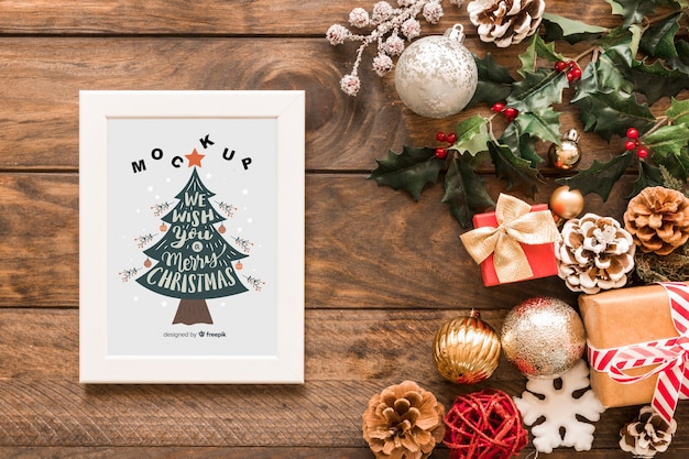 Download Free Psd Top View Christmas Composition With Frame Mockup PSD Mockup Templates