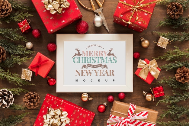 Download Free Psd Top View Christmas Composition With Frame Mockup PSD Mockup Templates