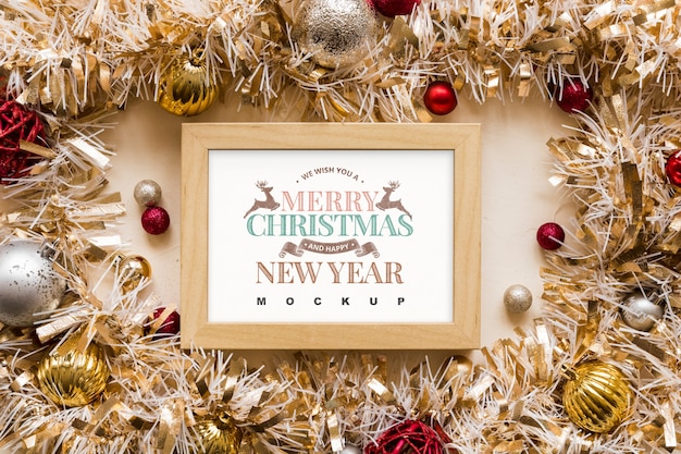 Download Free Psd Top View Christmas Composition With Frame Mockup PSD Mockup Templates