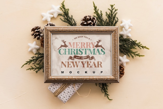 Download Free Psd Top View Christmas Composition With Frame Mockup PSD Mockup Templates