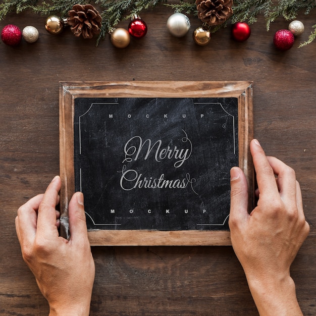 Download Top view christmas composition with slate mockup PSD file ...