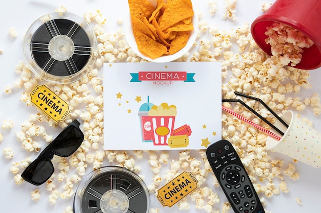 Download Top view cinema mockup with popcorn | Free PSD File