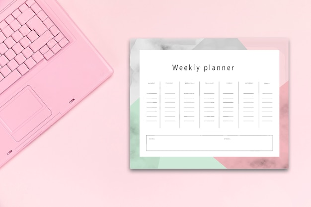 Download Free PSD | Top view desk concept with mock-up planner
