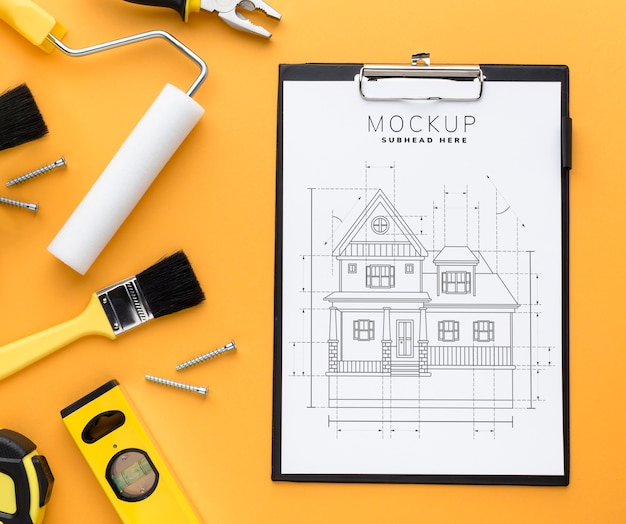 Download Top view engineering tools with clipboard mock-up | Free PSD File