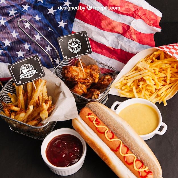 Download Top view fast food mockup with american flag PSD file ...