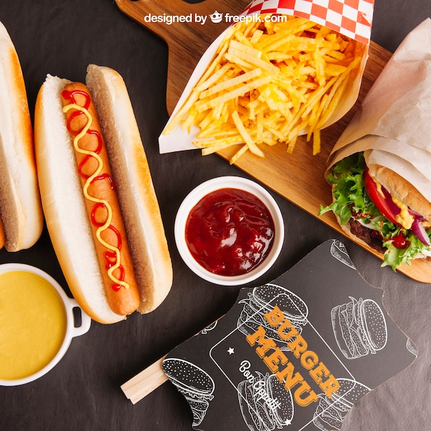 Free PSD | Top view fast food mockup