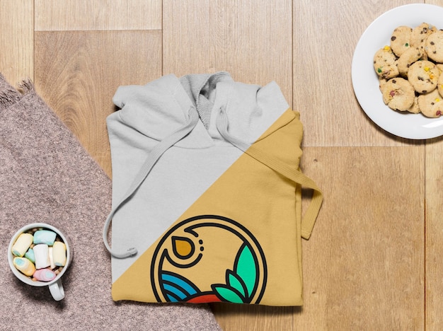 Download Free PSD | Top view folded hoodie mock-up with cookies