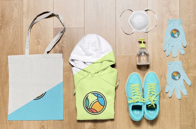 Download Top view folded hoodies mock-up with bag and shoes | Free ...
