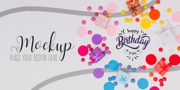 Download Free PSD | Top view happy birthday concept with mock-up