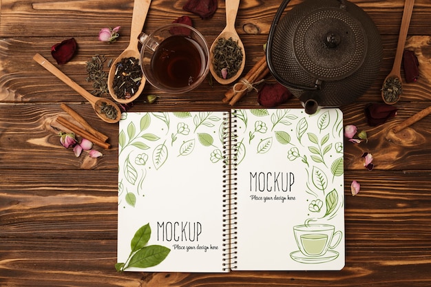 Free PSD | Top view of herbal tea concept mock-up