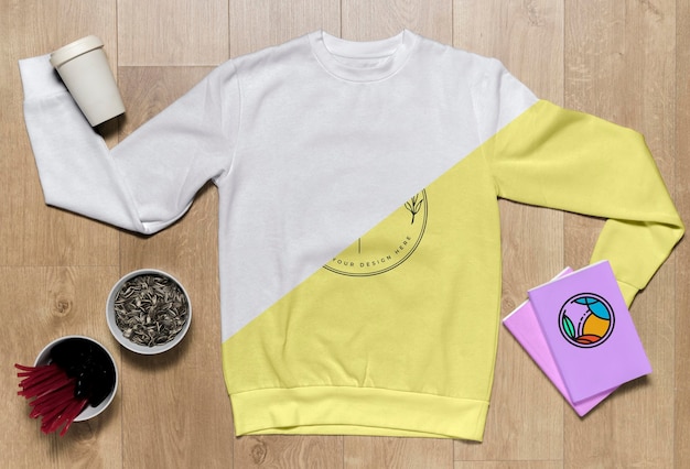 Download Top view hoodie mock-up with notebooks and sunflower seeds ...