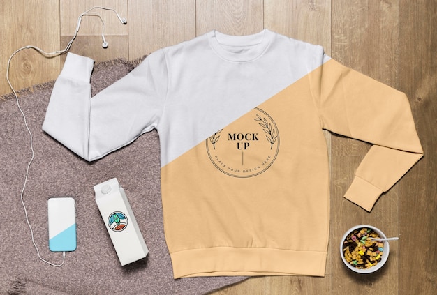 Download Top view hoodie mock-up with snacks and phone case | Free ...