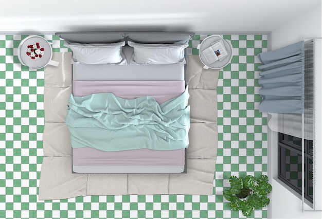 Premium PSD | Top view of interior bedroom