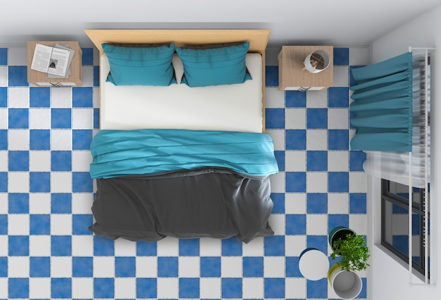 Premium PSD | Top view of interior bedroom