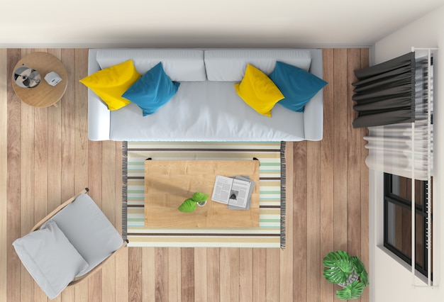 Top view of interior living room. 3d render PSD file | Premium Download