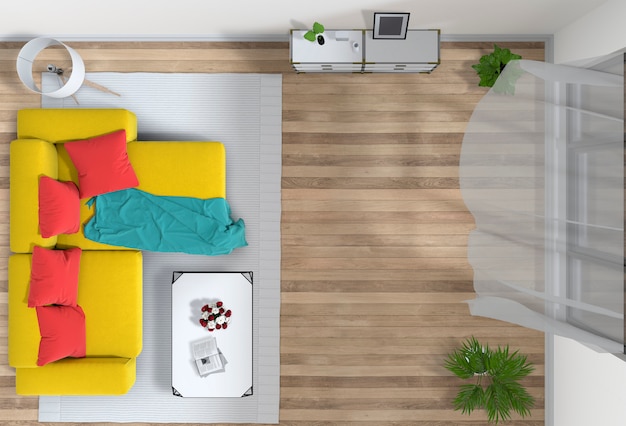 Premium PSD | Top view of interior living room