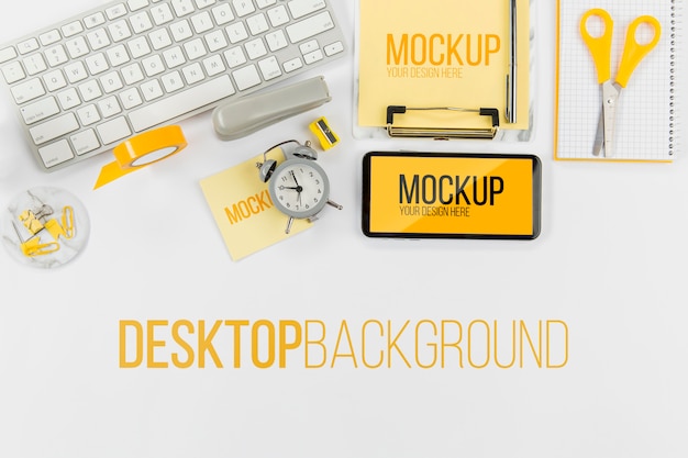 Download Free Psd Top View Keyboard And Mobile Phone With Mock Up