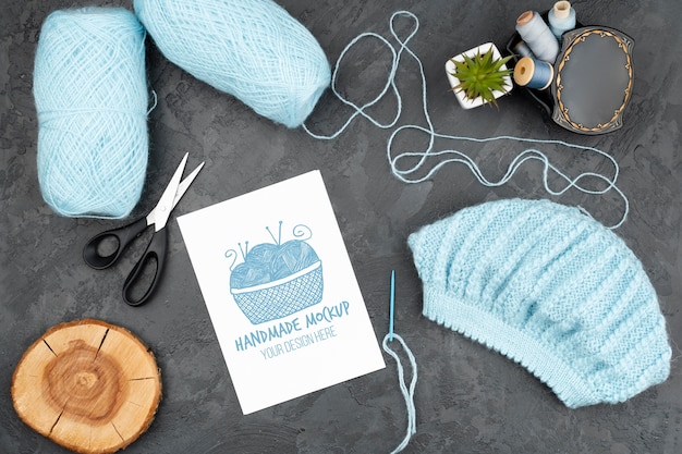 Free PSD | Top view of knitting concept mock-up