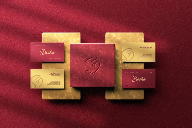 Download Premium PSD | Top view luxury business card with logo mockup design