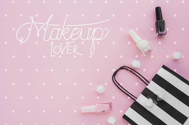Top view of make-up concept mock-up Free Psd