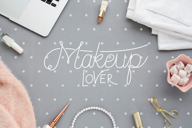 Download Top view of make-up concept mock-up | Free PSD File