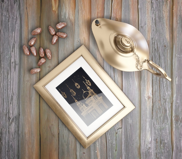 Top view muharram arrangement with golden lamp Free Psd