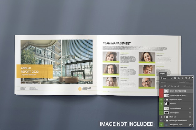 Download Free PSD | Top view of opened landscape magazine mockup