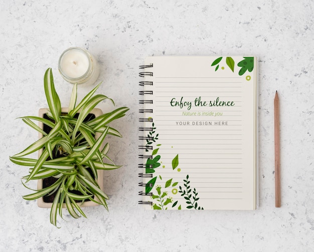 Download Top view plant surrounded by notepad with mock-up | Free ...