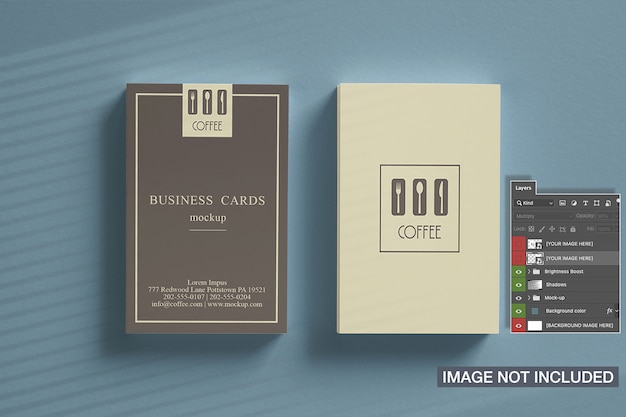 Download Top view of two vertical business card stack mockup | Free PSD File
