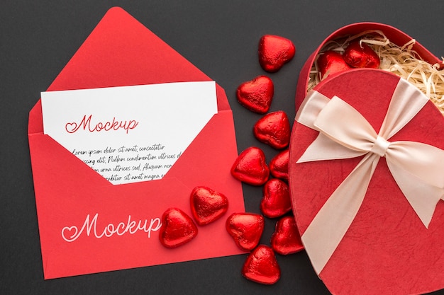 Download Free Psd Top View Valentine S Day Candies With Mock Up Letter