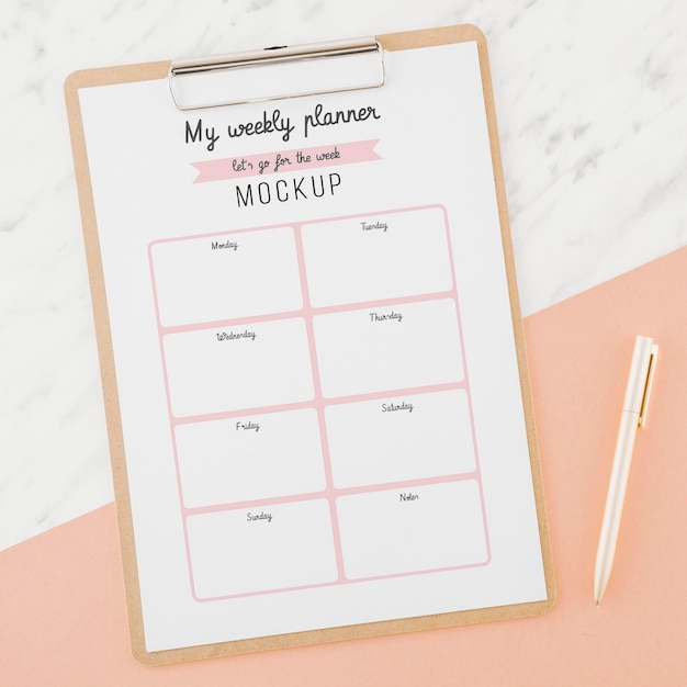 Download Free PSD | Top view weekly planner with mock-up