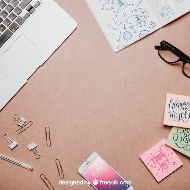 Download Top view workspace mockup with copyspace PSD file | Free ...