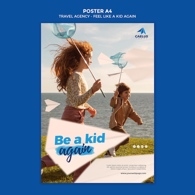Free PSD | Travel agency poster template with children