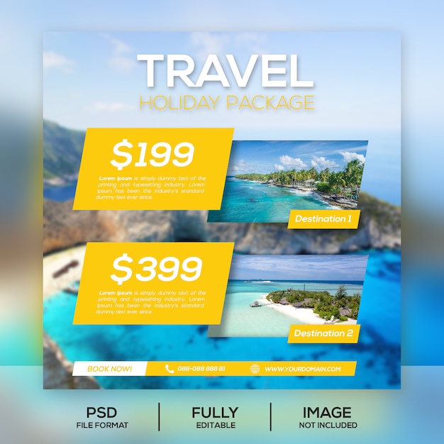 Premium PSD | Travel holiday package post banner