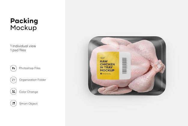 Download Premium Psd Tray With Raw Chicken Mockup